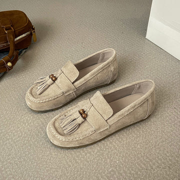 Women's Inner Height Increasing Slip-on Tassel Frosted Lefu Flat Shoes